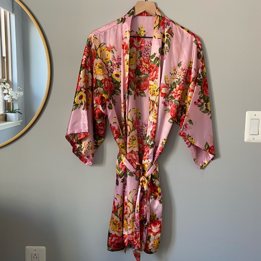 Pink Floral Satin Robe